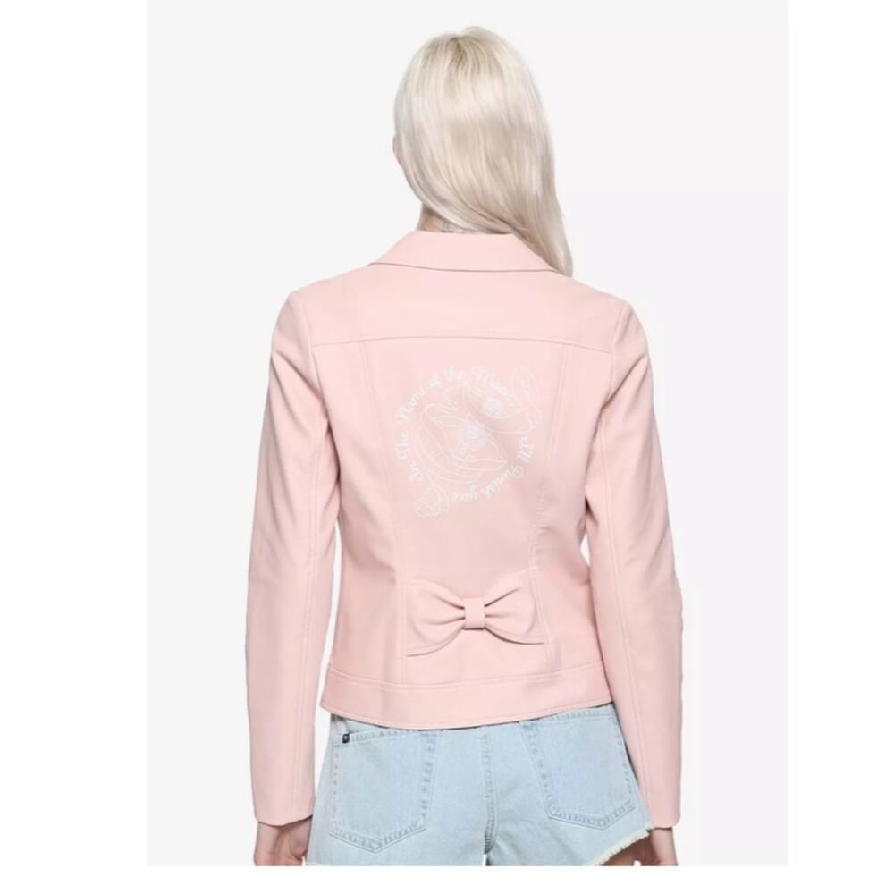 HOT TOPIC Sailor Moon In The Name Of The Moon Pink Faux Leather Moto Jacket Jr M - Picture 3 of 13